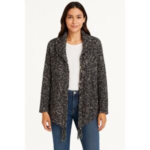 CHICO'S marled chunky knit fringe open cardigan - size 8/medium fall winter